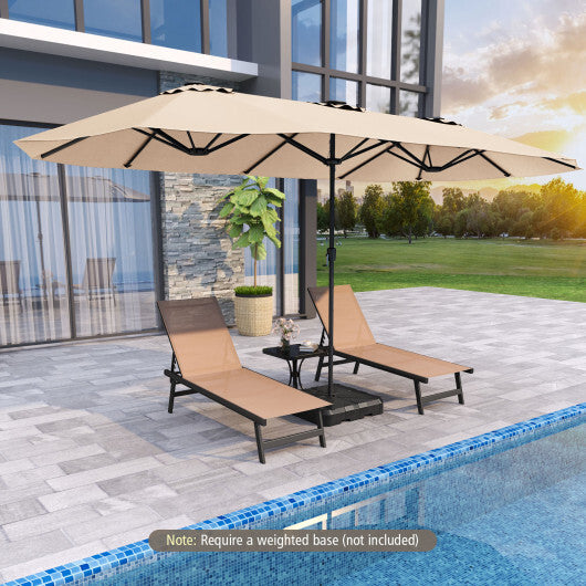 15.5 FT Extra-Large Patio Umbrella with LED Solar Lights and Crank Handle-Beige W2B