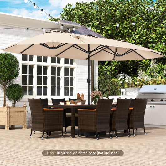 15.5 FT Extra-Large Patio Umbrella with LED Solar Lights and Crank Handle-Beige W2B