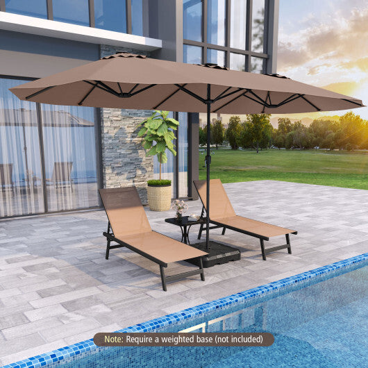 15.5 FT Extra-Large Patio Umbrella with LED Solar Lights and Crank Handle-Beige W2B