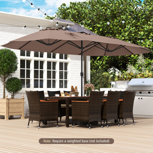 15.5 FT Extra-Large Patio Umbrella with LED Solar Lights and Crank Handle-Beige W2B