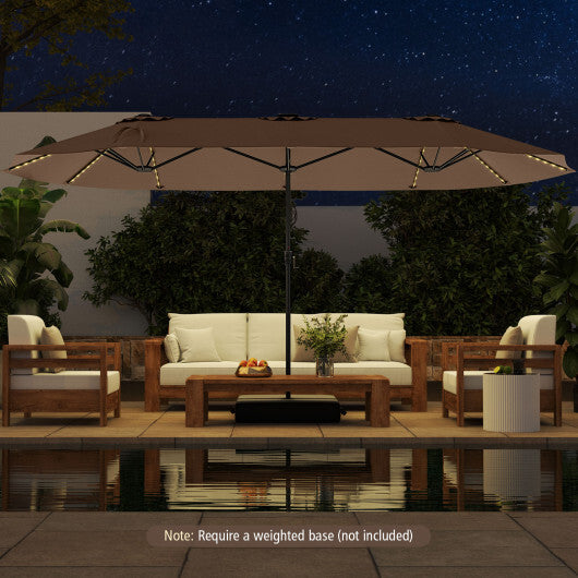 15.5 FT Extra-Large Patio Umbrella with LED Solar Lights and Crank Handle-Beige W2B