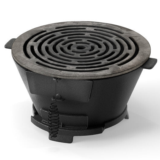 Round Hibachi Grill Outdoor Portable Charcoal Stove with 12 Inch Double-Sided Grate-Black