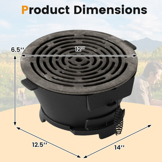 Round Hibachi Grill Outdoor Portable Charcoal Stove with 12 Inch Double-Sided Grate-Black