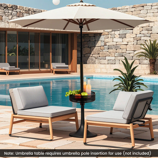 Patio Umbrella Table Tray Adjustable with Storage and Umbrella Poles-Black W2B