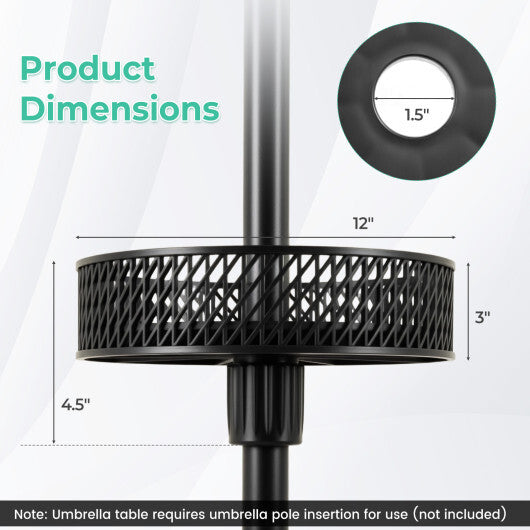 Patio Umbrella Table Tray Adjustable with Storage and Umbrella Poles-Black W2B