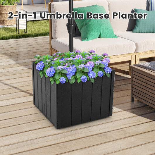 2-in-1 Outdoor Umbrella Base Planter Patio Umbrella Stand with Flower Box-Black W2B