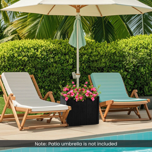 2-in-1 Outdoor Umbrella Base Planter Patio Umbrella Stand with Flower Box-Black W2B