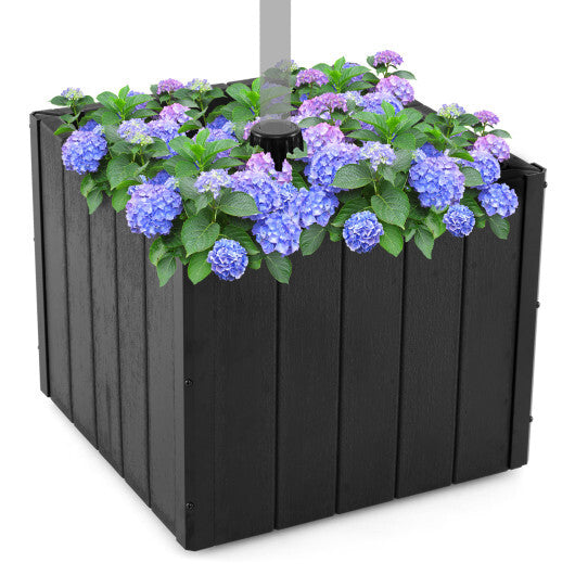 2-in-1 Outdoor Umbrella Base Planter Patio Umbrella Stand with Flower Box-Black W2B