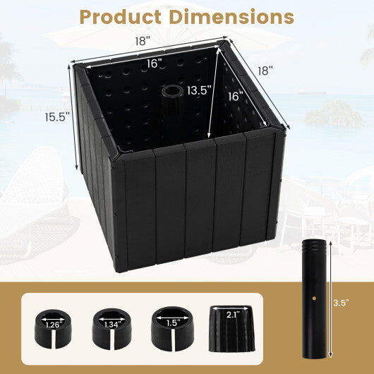 2-in-1 Outdoor Umbrella Base Planter Patio Umbrella Stand with Flower Box-Black W2B