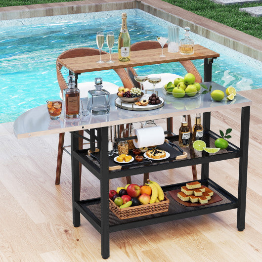 Outdoor Foldable Grill Table with Flip-Up Top and 2 Storage Shelves for Backyard Garden W2B