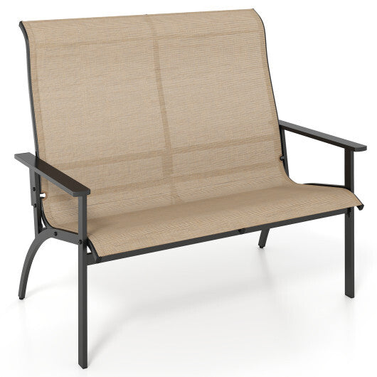 2-Person Patio Garden Bench with High Back and Armrests-Coffee W2B