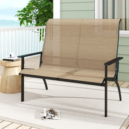 2-Person Patio Garden Bench with High Back and Armrests-Coffee W2B