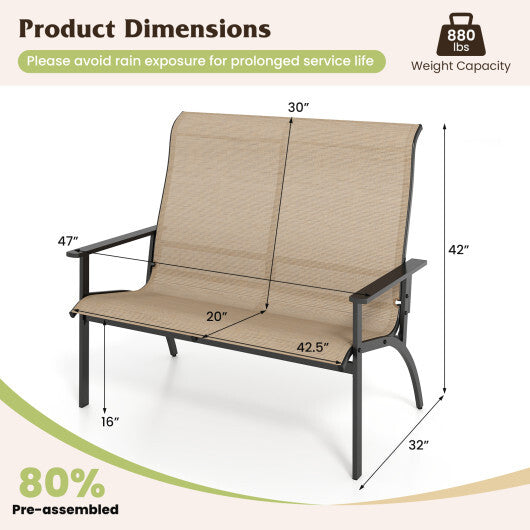 2-Person Patio Garden Bench with High Back and Armrests-Coffee W2B