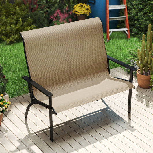 2-Person Patio Garden Bench with High Back and Armrests-Coffee W2B