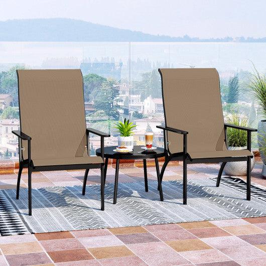 Outdoor Adirondack Chair with High Back and Metal Frame for Porch Garden-Coffee