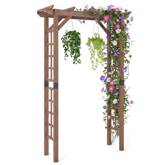 7 Ft Garden Arch Wooden Arbor Outdoor Wood Trellis for Climbing Plants-Rustic Brown W2B