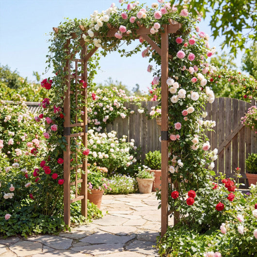 7 Ft Garden Arch Wooden Arbor Outdoor Wood Trellis for Climbing Plants-Rustic Brown W2B