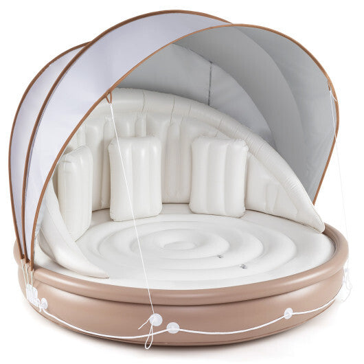 Inflatable Canopy Island Tanning Pool Lounger Float with Retractable Canopy W2B