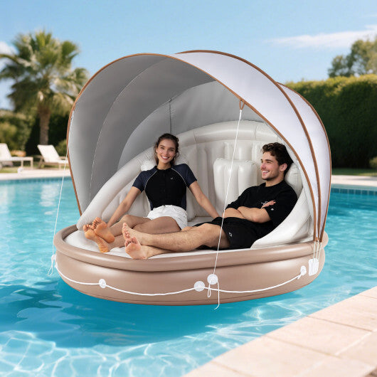 Inflatable Canopy Island Tanning Pool Lounger Float with Retractable Canopy W2B