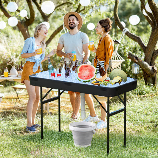 4 Feet Plastic Party Ice Folding Table with Matching Skirt-Black W2B