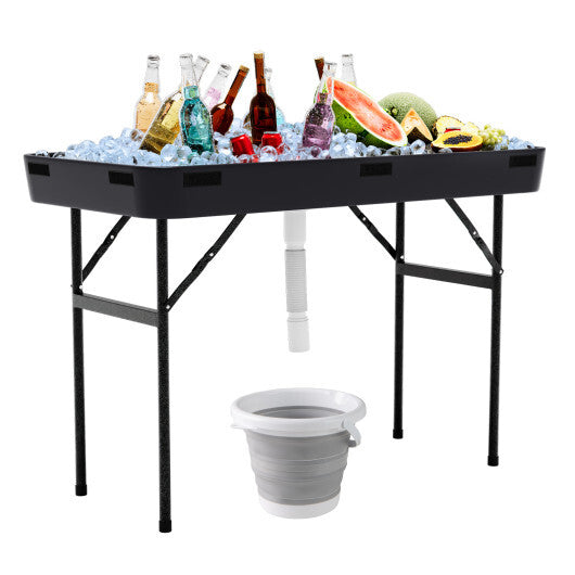4 Feet Plastic Party Ice Folding Table with Matching Skirt-Black W2B