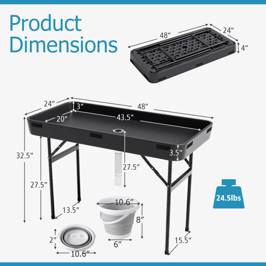 4 Feet Plastic Party Ice Folding Table with Matching Skirt-Black W2B