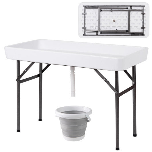 4 Feet Plastic Party Ice Folding Table with Matching Skirt-Black W2B