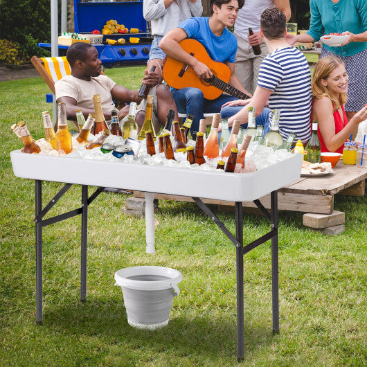 4 Feet Plastic Party Ice Folding Table with Matching Skirt-Black W2B
