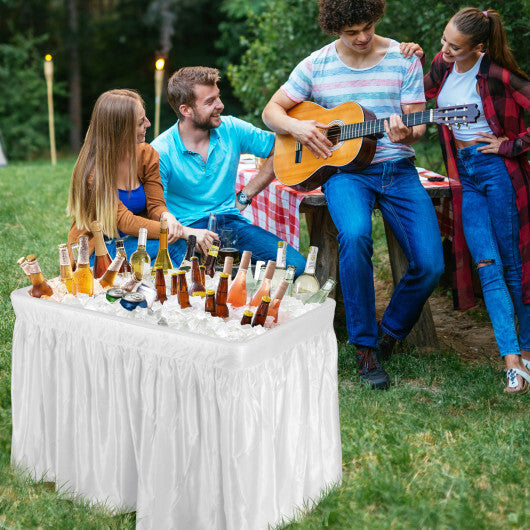 4 Feet Plastic Party Ice Folding Table with Matching Skirt-Black W2B