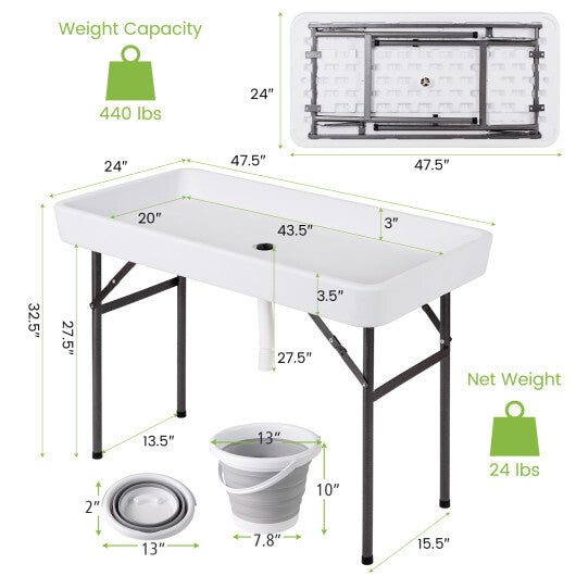 4 Feet Plastic Party Ice Folding Table with Matching Skirt-Black W2B