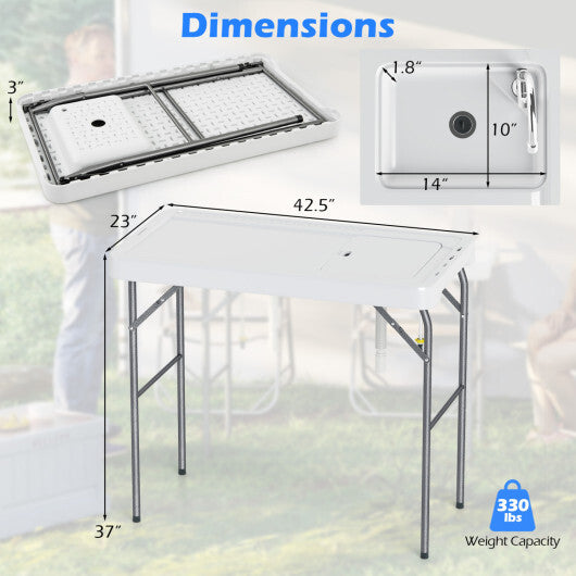 Folding Fish Cleaning Table with Rotatable Faucet & Drainage Hose for Fishing W2B