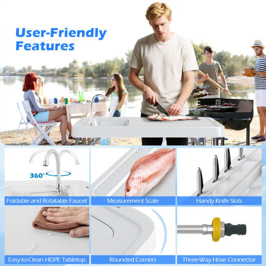 Folding Fish Cleaning Table with Rotatable Faucet & Drainage Hose for Fishing W2B