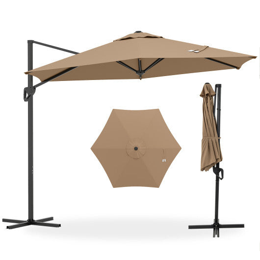 9 FT Cantilever Patio Umbrella with Vented Top and Sun-Protective Canopy-Beige W2B