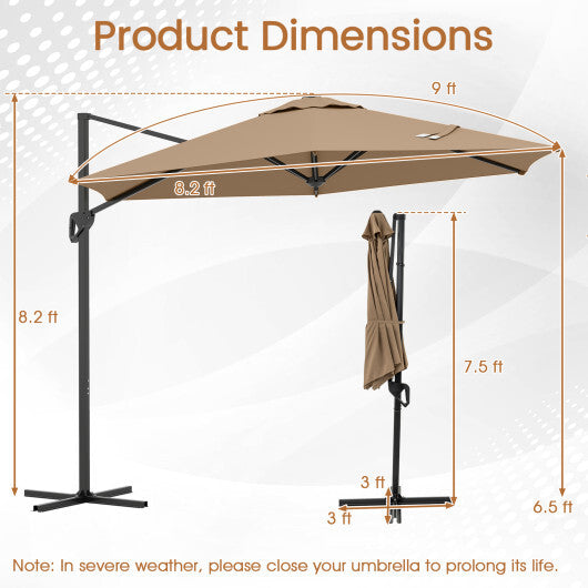 9 FT Cantilever Patio Umbrella with Vented Top and Sun-Protective Canopy-Beige W2B
