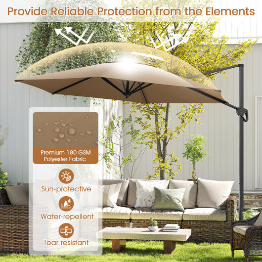 9 FT Cantilever Patio Umbrella with Vented Top and Sun-Protective Canopy-Beige W2B
