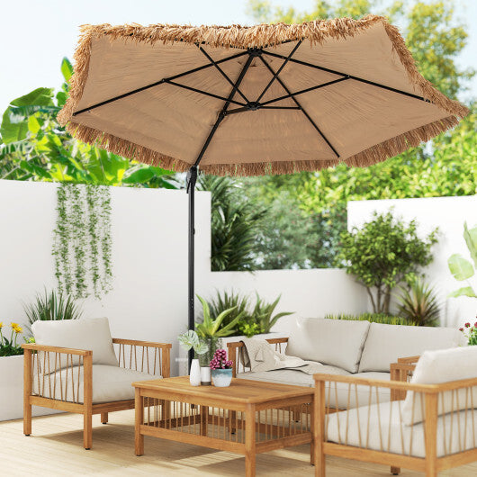 9.5 FT Cantilever Tiki Patio Umbrella Hawaiian Style Offset Hanging Umbrella-Natural