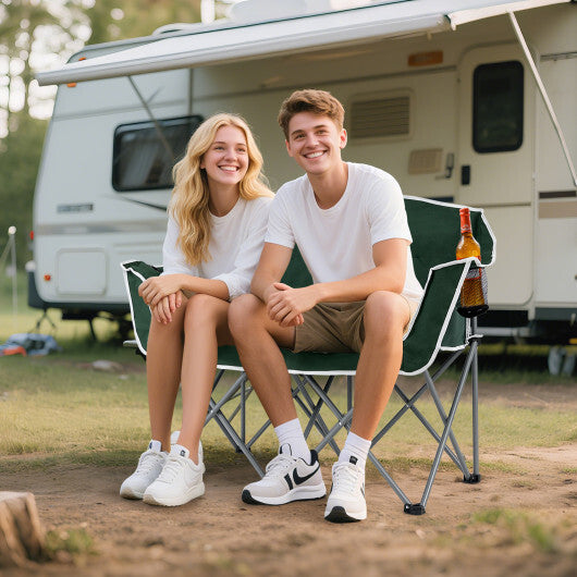 Duo Camping Chair Portable Oversized Loveseat with Armrests and Cup Holders-Green