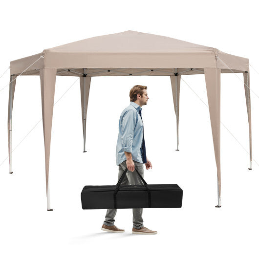 13 x 11.5 FT Hexagonal Pop-Up Height Adjustable Canopy Tent with Dressed Legs-Khaki W2B