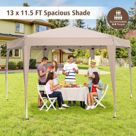 13 x 11.5 FT Hexagonal Pop-Up Height Adjustable Canopy Tent with Dressed Legs-Khaki W2B