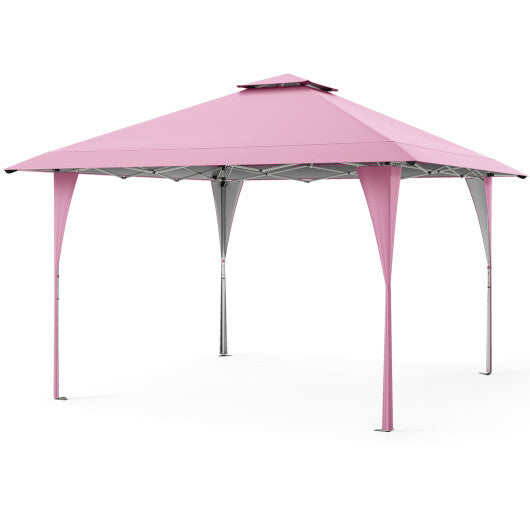 13 X 13 FT Pop up Gazebo with Portable Carrying Bag 8 Stakes and 4 Wind Ropes-Pink W2B