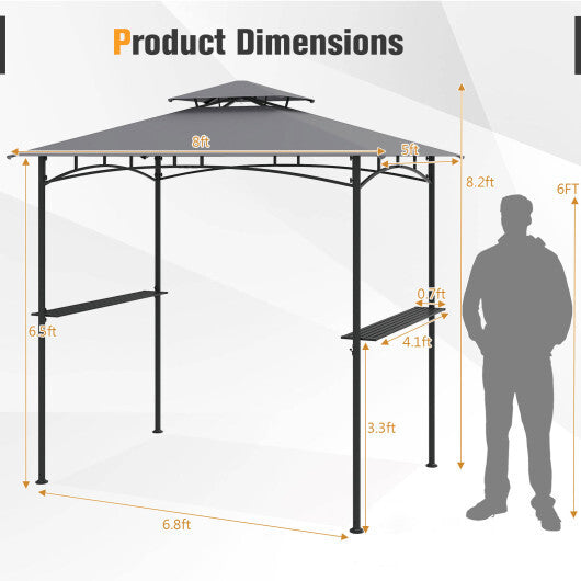 8 x 5 Feet Grill Gazebo with 2 Shelves 6 Hooks and Metal Frame-Gray