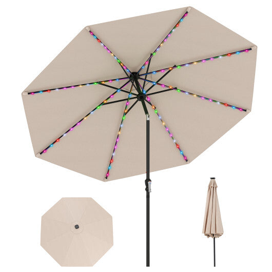 10 Feet Solar Patio Umbrella with 96 Multi-Colored Flowing LED Lights and Tilt Adjustment-Beige W2B