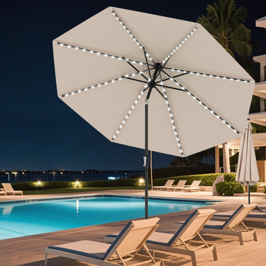 10 Feet Solar Patio Umbrella with 96 Multi-Colored Flowing LED Lights and Tilt Adjustment-Beige W2B