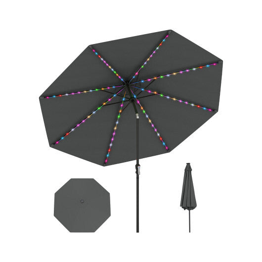 10 Feet Solar Patio Umbrella with 96 Multi-Colored Flowing LED Lights and Tilt Adjustment-Beige W2B