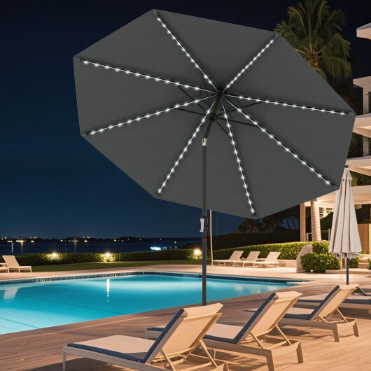 10 Feet Solar Patio Umbrella with 96 Multi-Colored Flowing LED Lights and Tilt Adjustment-Beige W2B