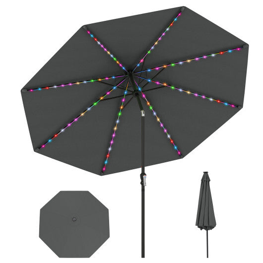 10 Feet Solar Patio Umbrella with 96 Multi-Colored Flowing LED Lights and Tilt Adjustment-Beige W2B