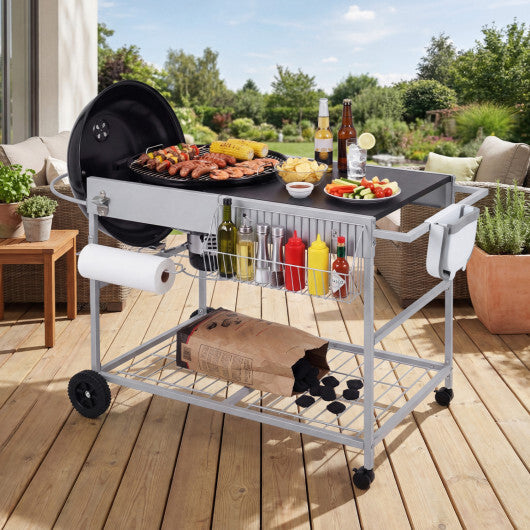 Outdoor Movable Grill Table for 18/22 Inch Weber Original Kettle for Camping-Black W2B