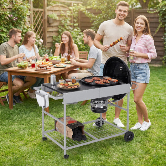 Outdoor Movable Grill Table for 18/22 Inch Weber Original Kettle for Camping-Black W2B