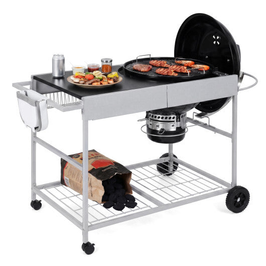 Outdoor Movable Grill Table for 18/22 Inch Weber Original Kettle for Camping-Black W2B