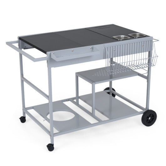 Movable Grill Table with 2 Spice Containers and Station for Backyard and BBQ-Black W2B